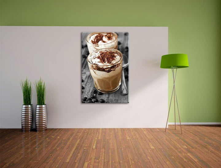 Cappuccino mit Sahne und Schokostreuseln schwarz/weiss Format: 100x70 auf Leinwand, XXL riesige Bild