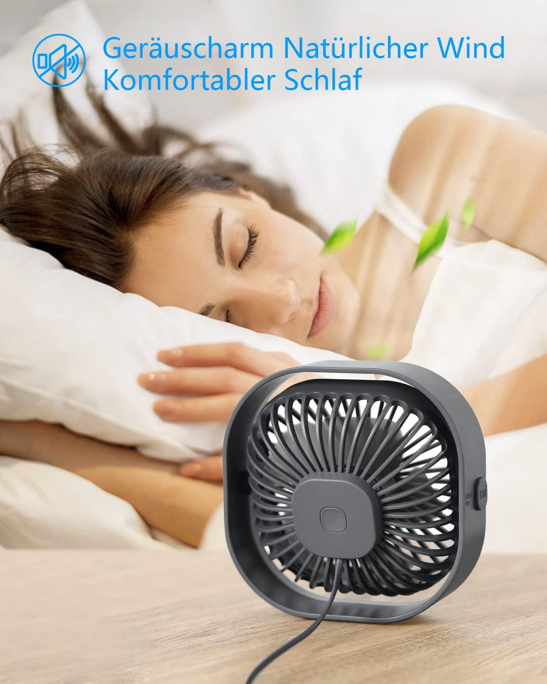 USB Tischventilator Leise Klein,360° Mini Ventilator Grow,Small Table Fan Mit 3 Stufe,BüRo Ventilato