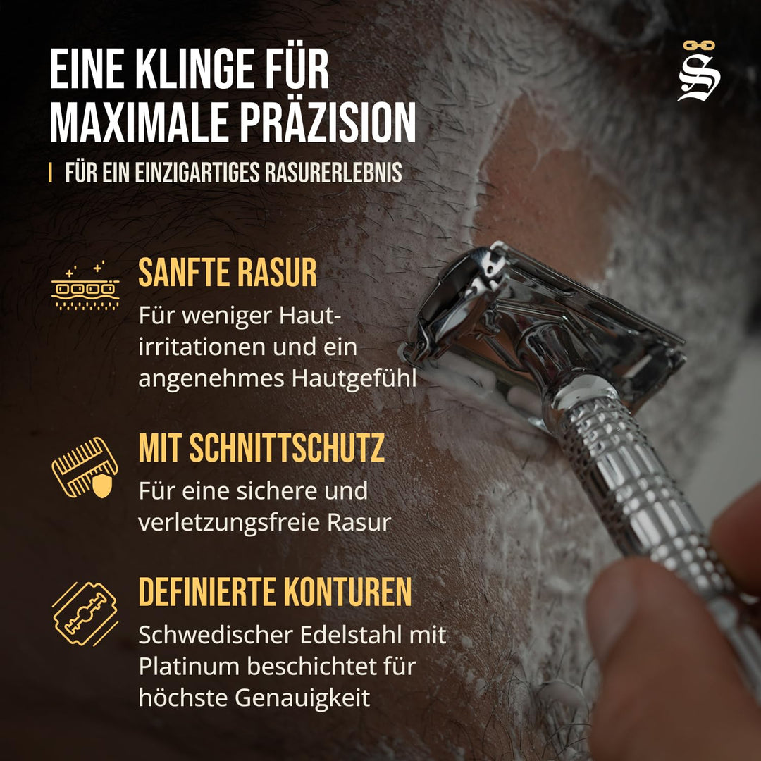 Störtebekker® Premium Rasierhobel ‘Hamburg’ im handgefertigten Leder-Etui - *TESTSIEGER* Stiftung Wa