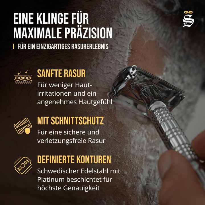 Störtebekker® Premium Rasierhobel ‘Hamburg’ im handgefertigten Leder-Etui - *TESTSIEGER* Stiftung Wa