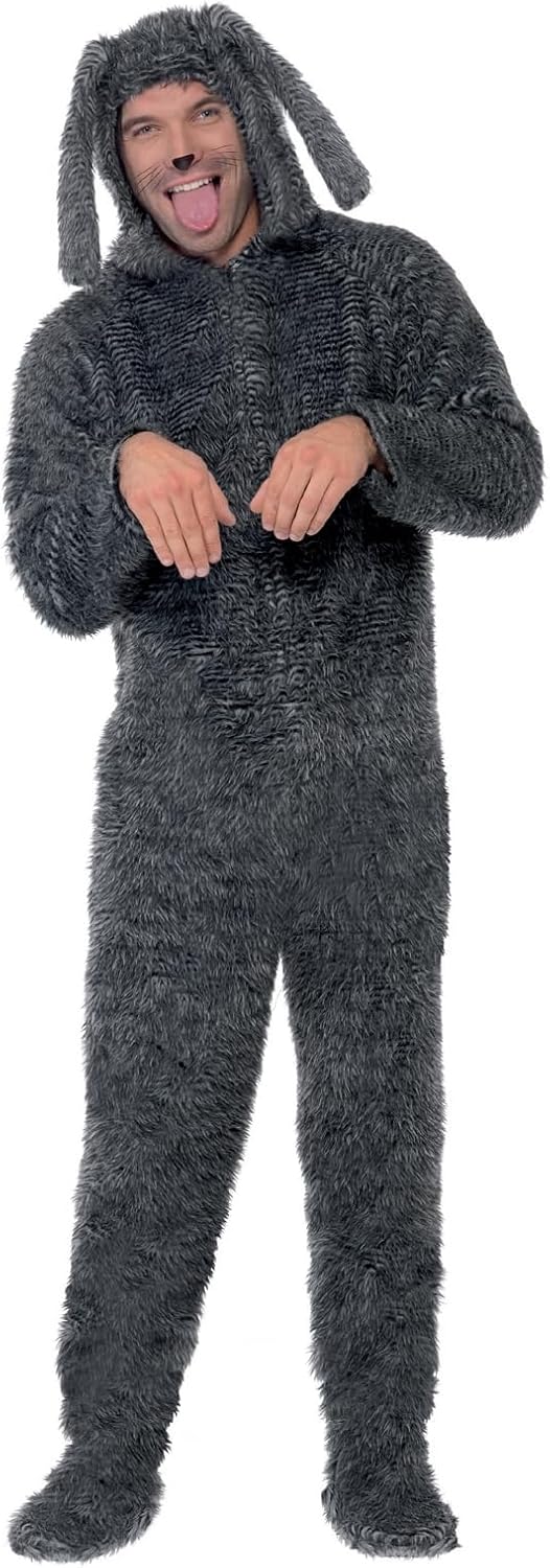 Smiffys Flauschiges Hundekostüm für Erwachsene L Grau, L Grau