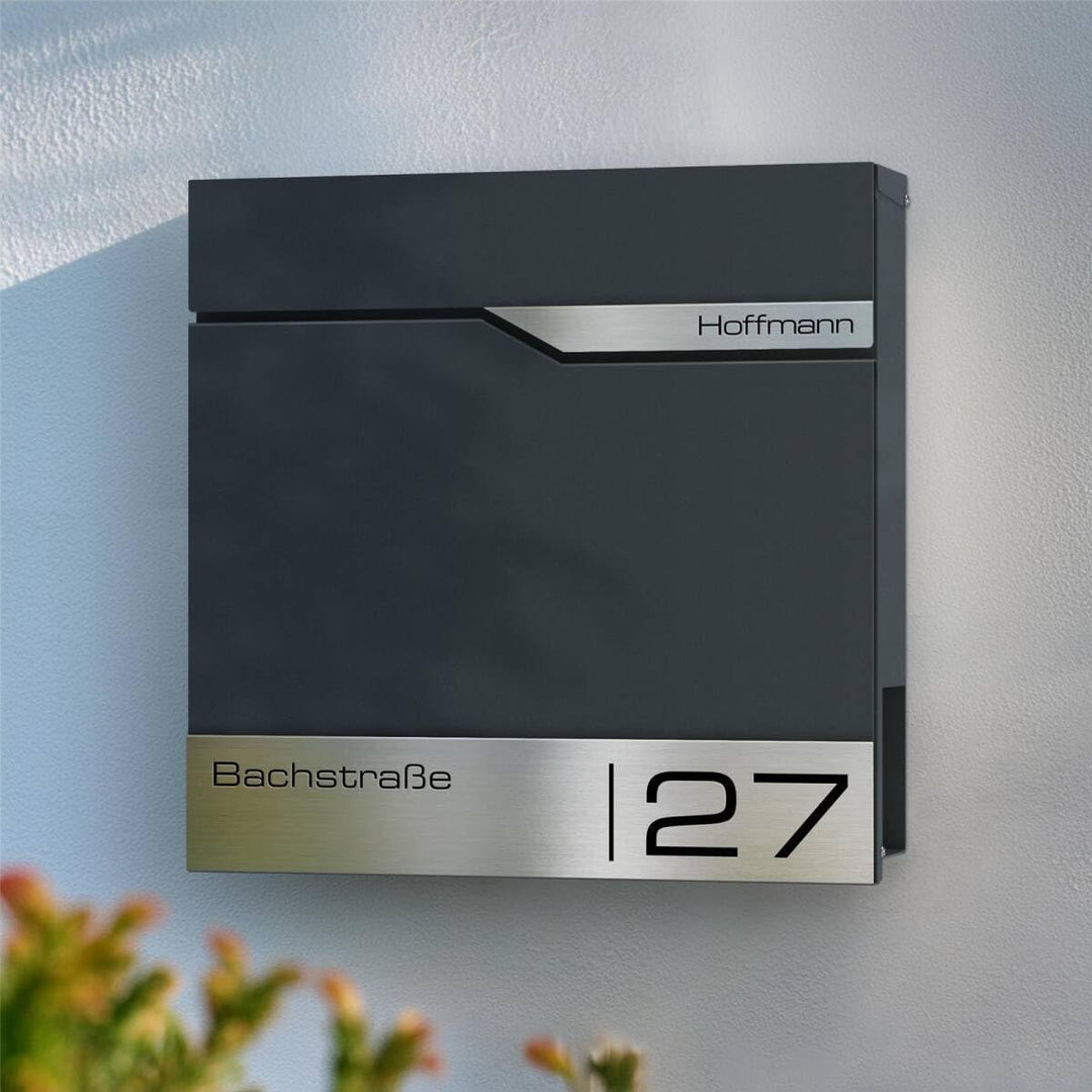 Metzler® Briefkasten mit App-Benachrichtigung und Zeitungsfach anthrazitgrau RAL 7016 aus Stahl mit