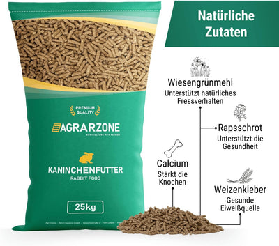 Agrarzone Kaninchenfutter Pellets 25 kg - Hasenfutter 25KG für Kaninchen, Zwergkaninchen und Hasen -