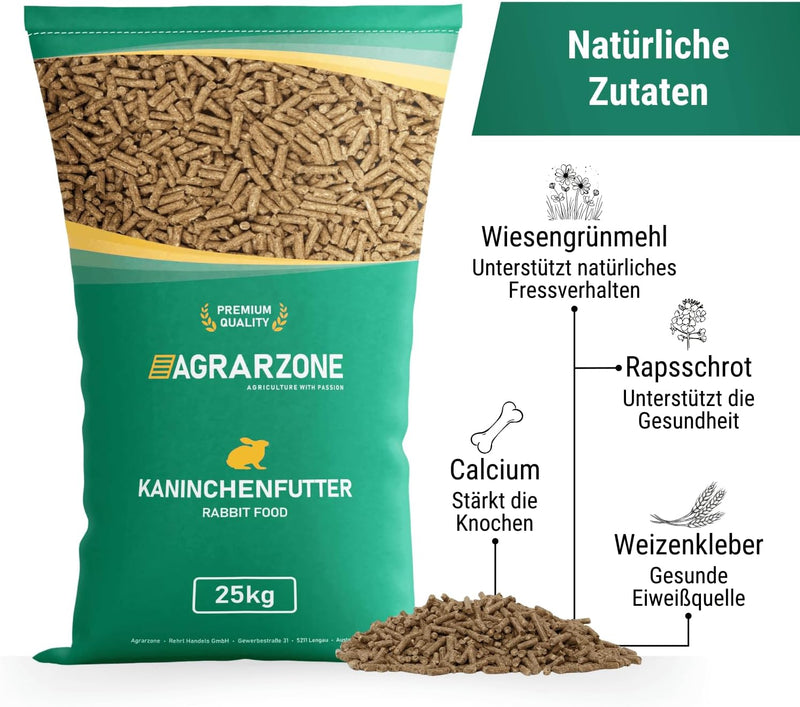 Agrarzone Kaninchenfutter Pellets 25 kg - Hasenfutter 25KG für Kaninchen, Zwergkaninchen und Hasen -