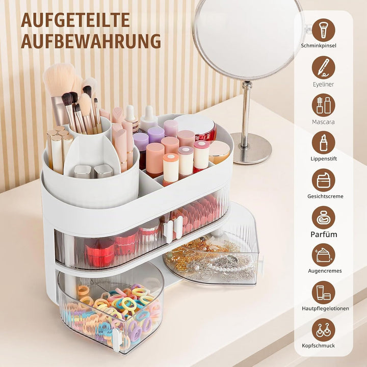 FoiiLiio Make Up Kosmetik Organizer mit Drehbarer Schubladen, Beauty Makeup Organizer Schminktisch,