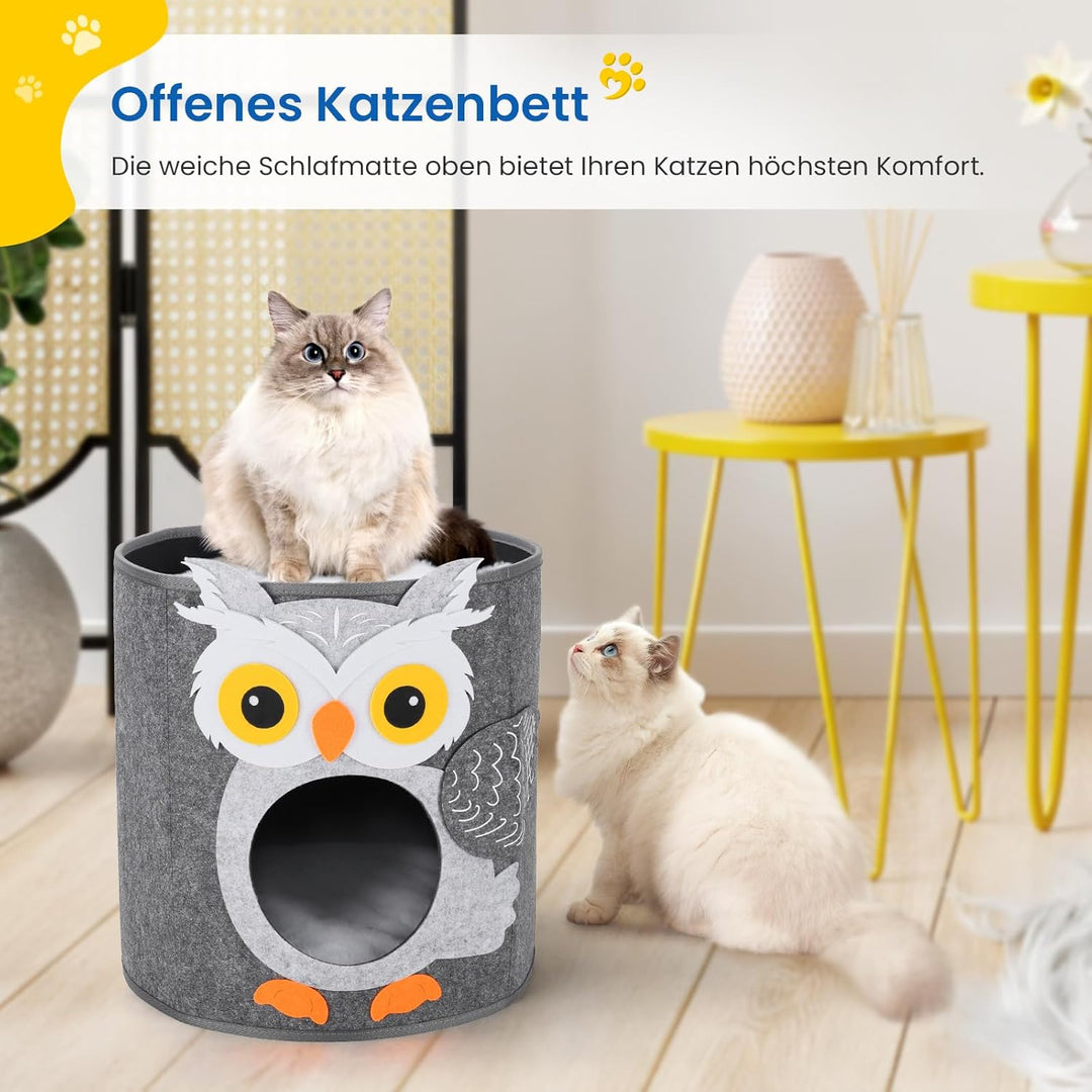 Dripex Katzenhöhle 2 Etagen Katzenhaus aus Filz inkl. Kissen Kuschelhöhle für Mietze Katzen zum Schl
