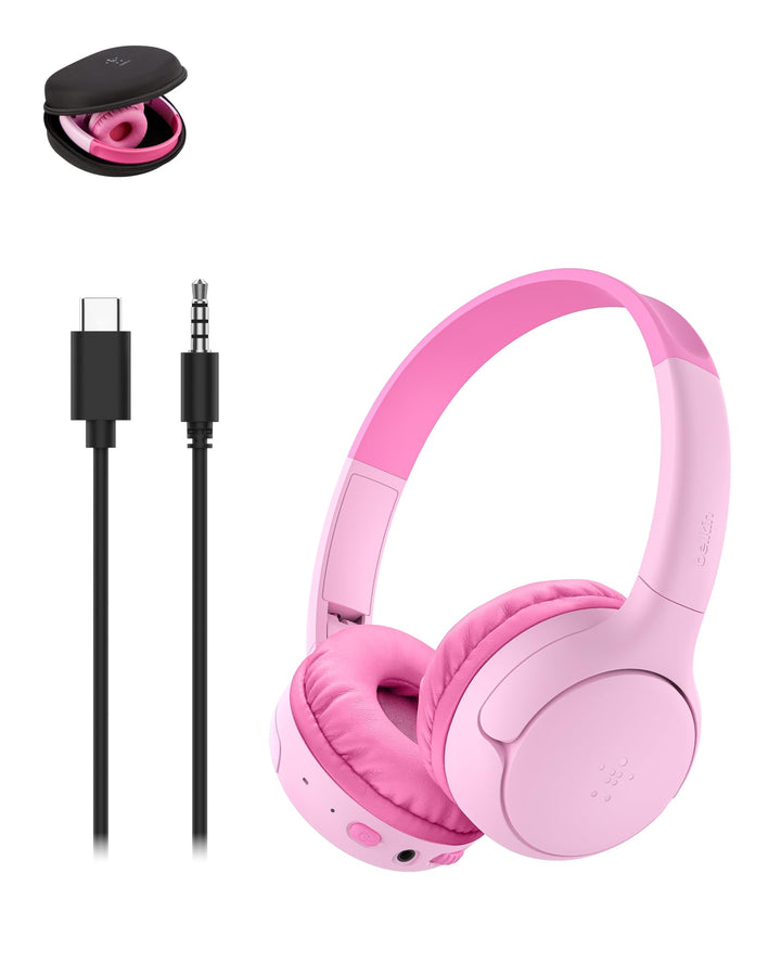 Belkin SoundForm Mini 2 kabelloser On-Ear-Bluetooth-Kopfhörer für Kinder, 55 h Laufzeit, Lautstärkeb