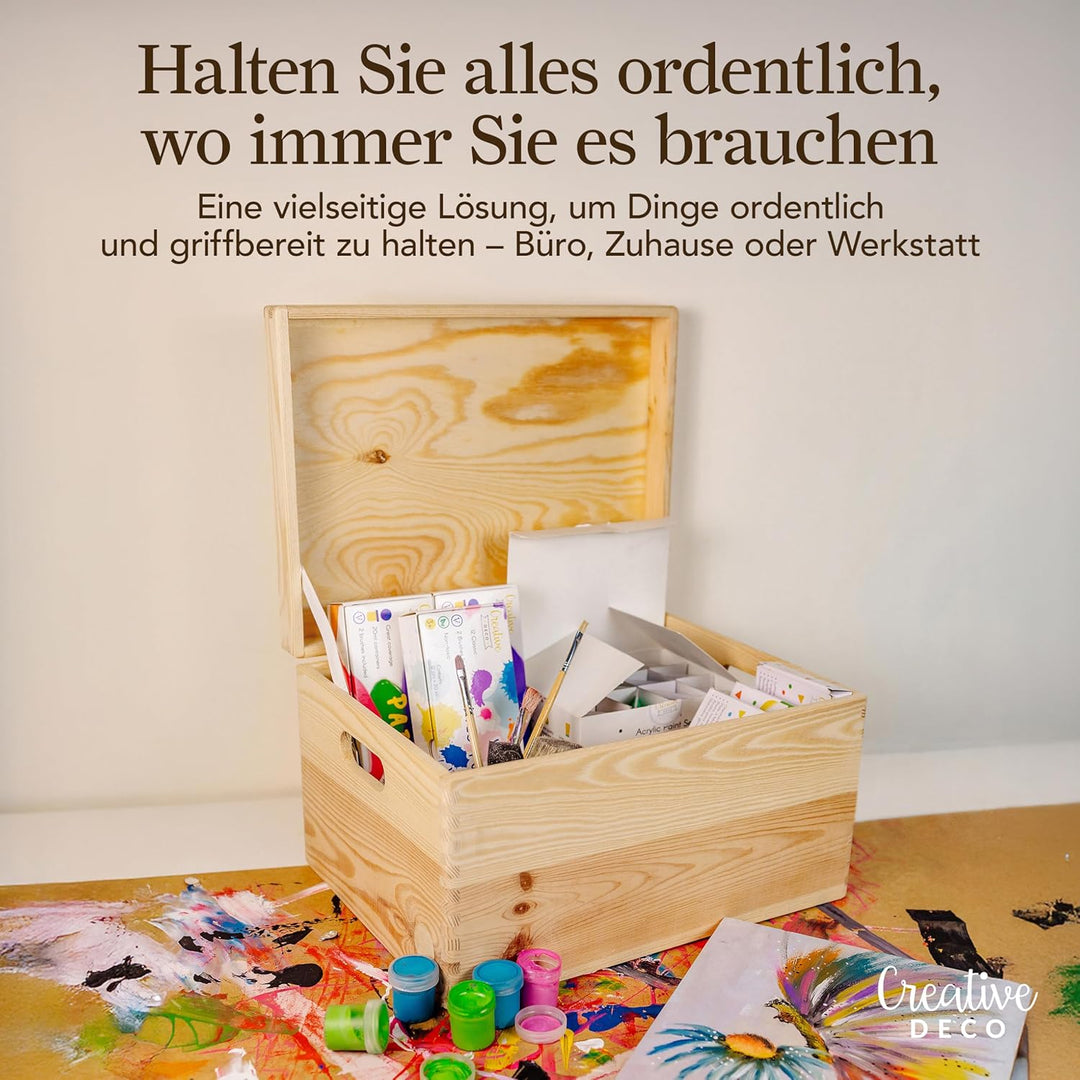 Creative Deco XXL Grosse Holzkiste mit Deckel | 40x30x24 cm (+/-1cm) | Ostern Holztruhe Erinnerungsb