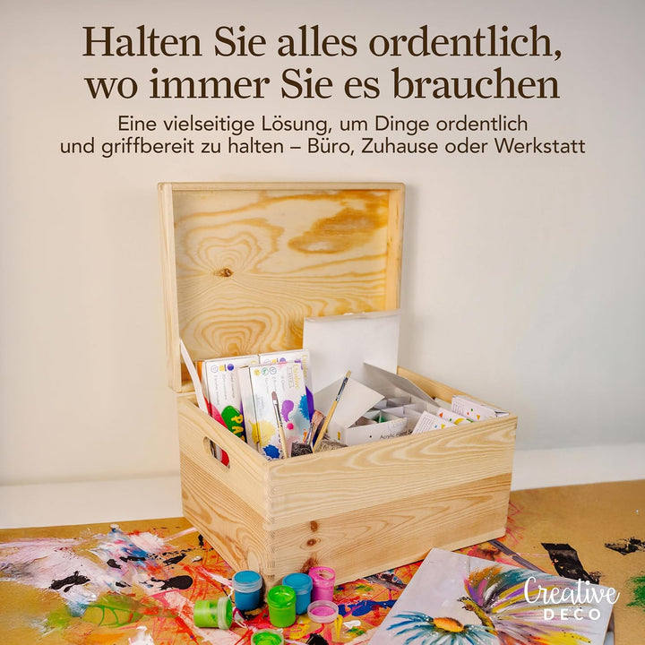 Creative Deco XXL Grosse Holzkiste mit Deckel | 40x30x24 cm (+/-1cm) | Ostern Holztruhe Erinnerungsb