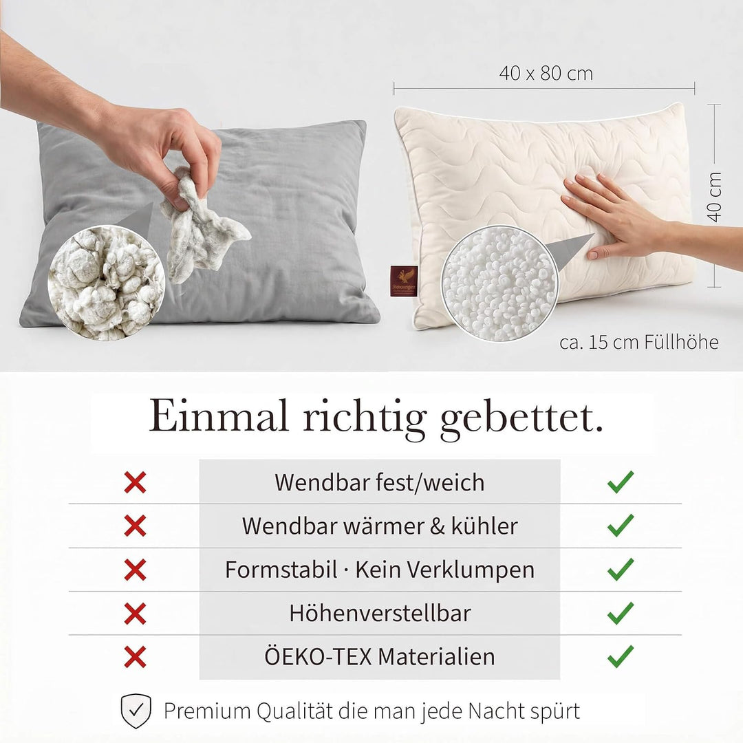 Traumreiter Visco Switch Seitenschläferkissen 40 x 140 cm – Wendekissen fest/weich, höhenverstellbar
