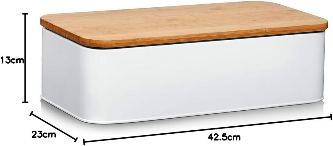 ZELLER PRESENT SCHÖNER LEBEN. PRAKTISCH WOHNEN. 25375 Brotkasten m. Bamboo Deckel, Metall, matt weis