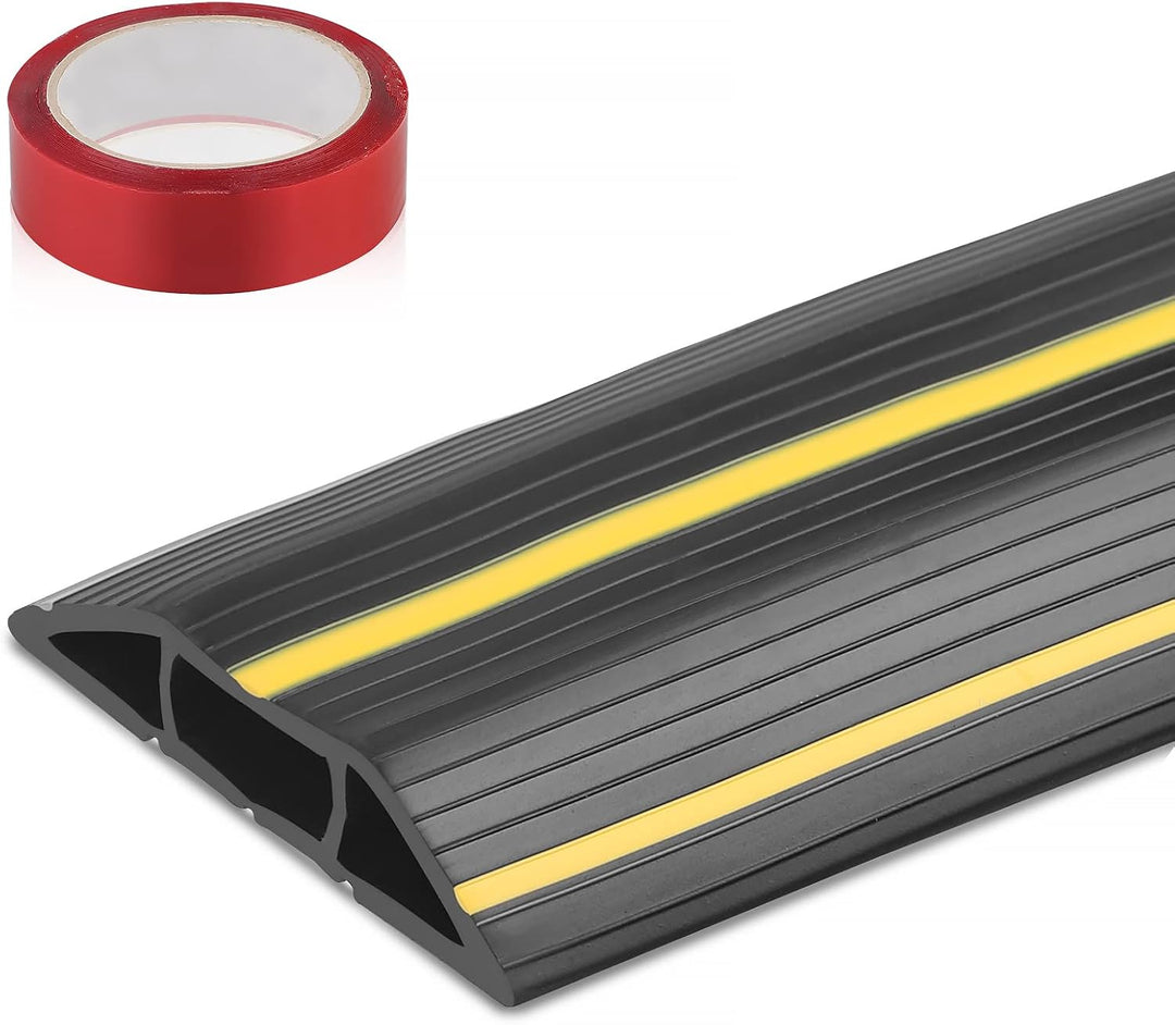 CPROSP Boden Kabelbrücke Schwarz und Gelb, 200 cm x 8,3 cm, 3 Kanäle, Boden Kabelabdeckung aus Gummi