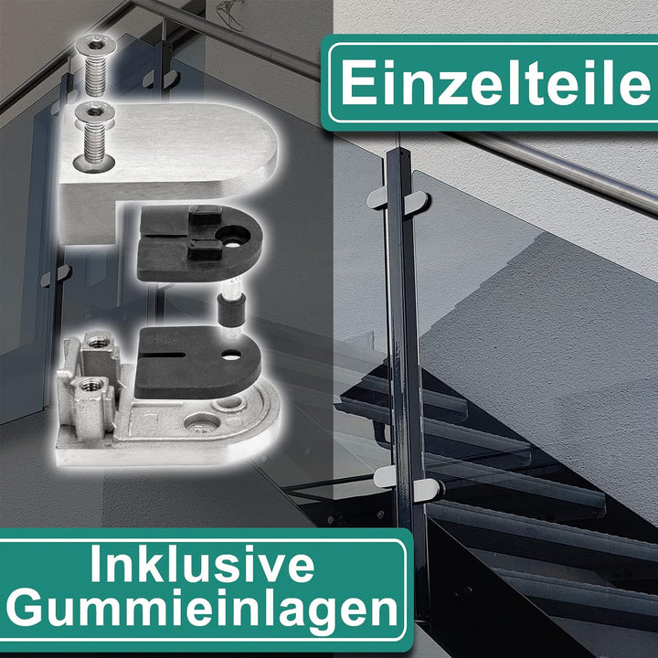 PRIOstahl Glashalter 4 Stück Glasklemmen Klemmhalter Glasplattenhalter 63 x 45 x 26-28 mm mit Sicher