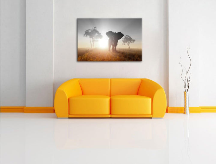 Pixxprint Elefant in der Wüste als Leinwandbild/Grösse: 100x70 cm/Wandbild/Kunstdruck/fertig bespann