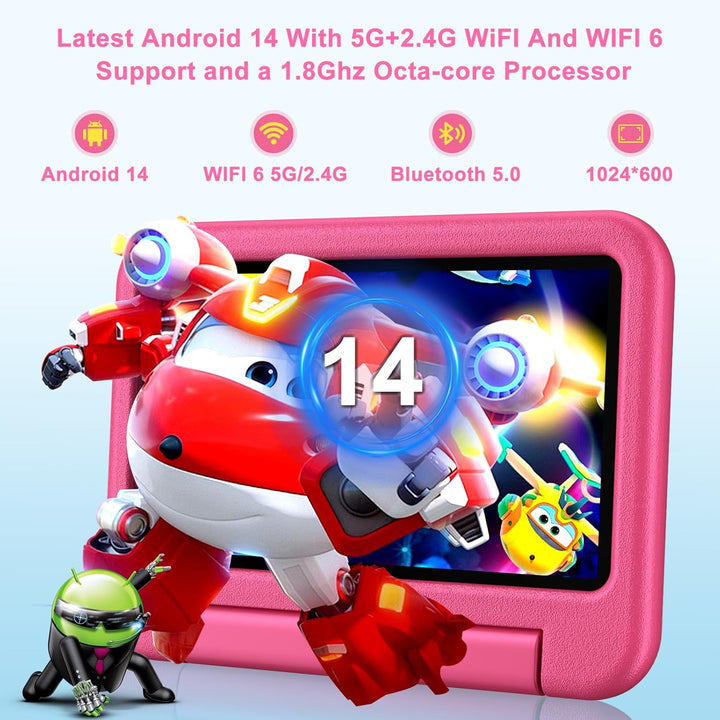 ZIOVO 2026 Neueste Kinder Tablet 7 Zoll mit 10GB RAM+64GB ROM/TF 2TB, 2.4G+5G WLAN 6, Octa-Core, Fac