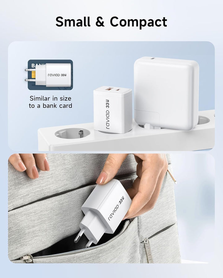RAVIAD 33W USB C Ladegerät GaN Netzteil 2-Pack, 2-Port [USBC + USBA] PD Schnellladegerät mit USB C K