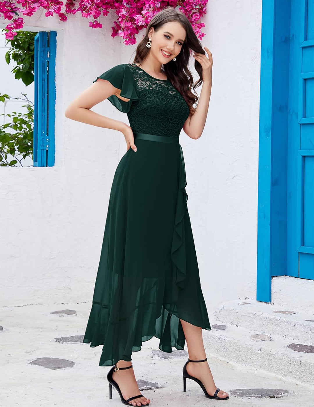 Berylove Abendkleid Lang Elegant für Hochzeit Kleid mit Schlitz Cocktailkleid Damen Elegant mit Ärme