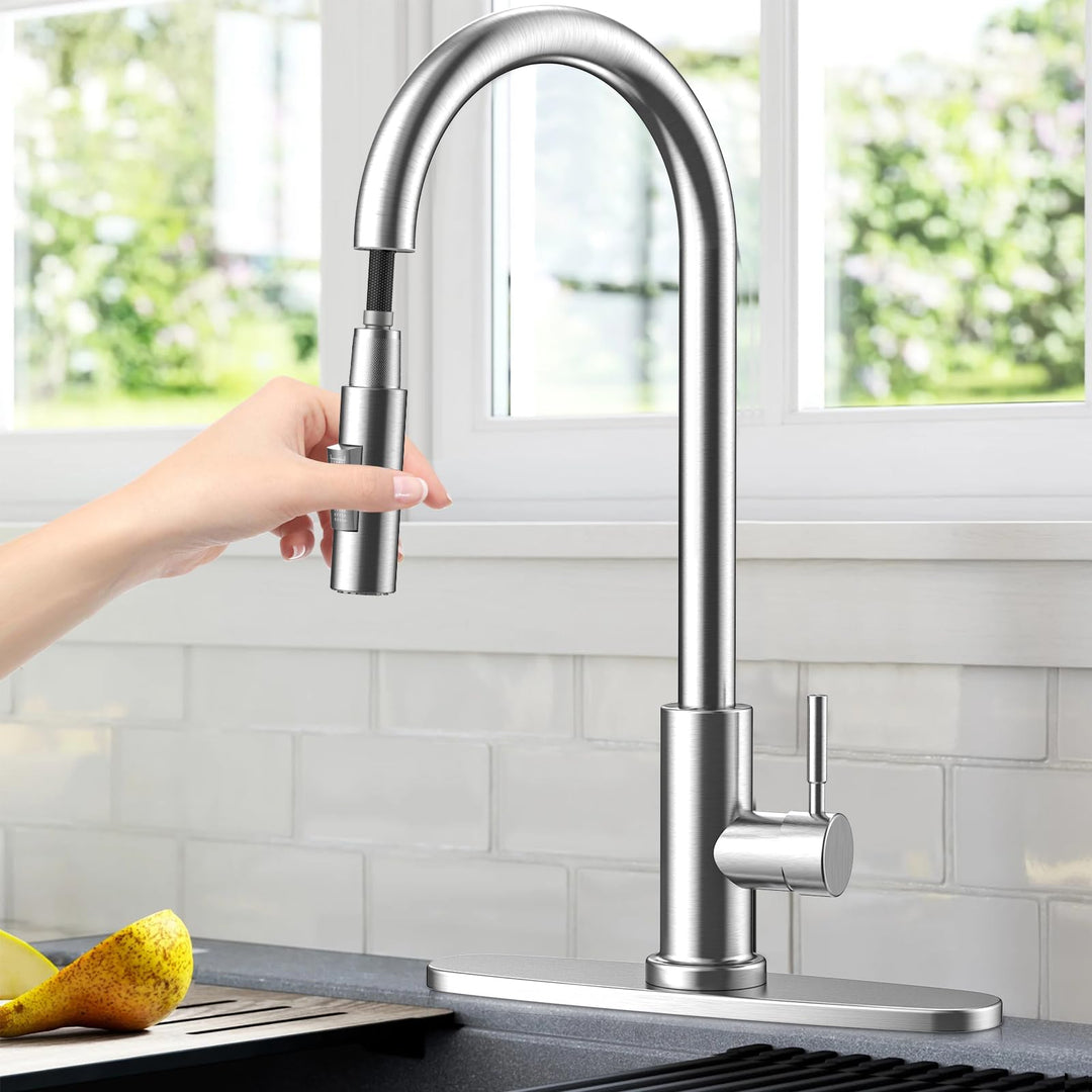 Wasserhahn Küche mit Abnehmbare Basis, Küchenarmatur Ausziehbar Mischbatterie Küche, Edelstahl Heiss