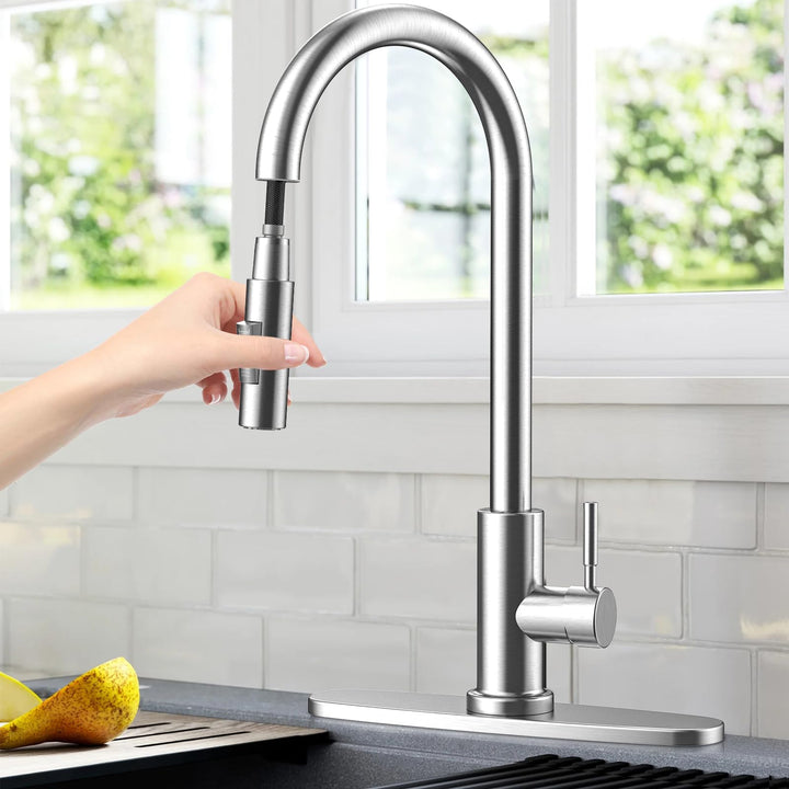 Wasserhahn Küche mit Abnehmbare Basis, Küchenarmatur Ausziehbar Mischbatterie Küche, Edelstahl Heiss