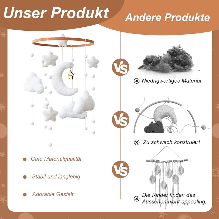 Weiss Wolken Mond Sterne Mobiles Baby, Babybett Mobile Hölz, Windspiele Baby Mobile Wickeltisch Anhä
