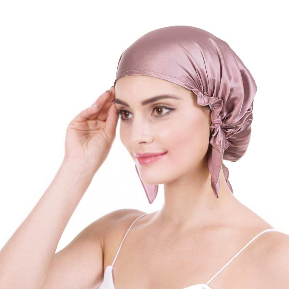 OROPY 100% Seide Schlafmütze Haarschönheit Nachtmütze Damen für Haarverlust Atmungsaktive Kappe Dunk