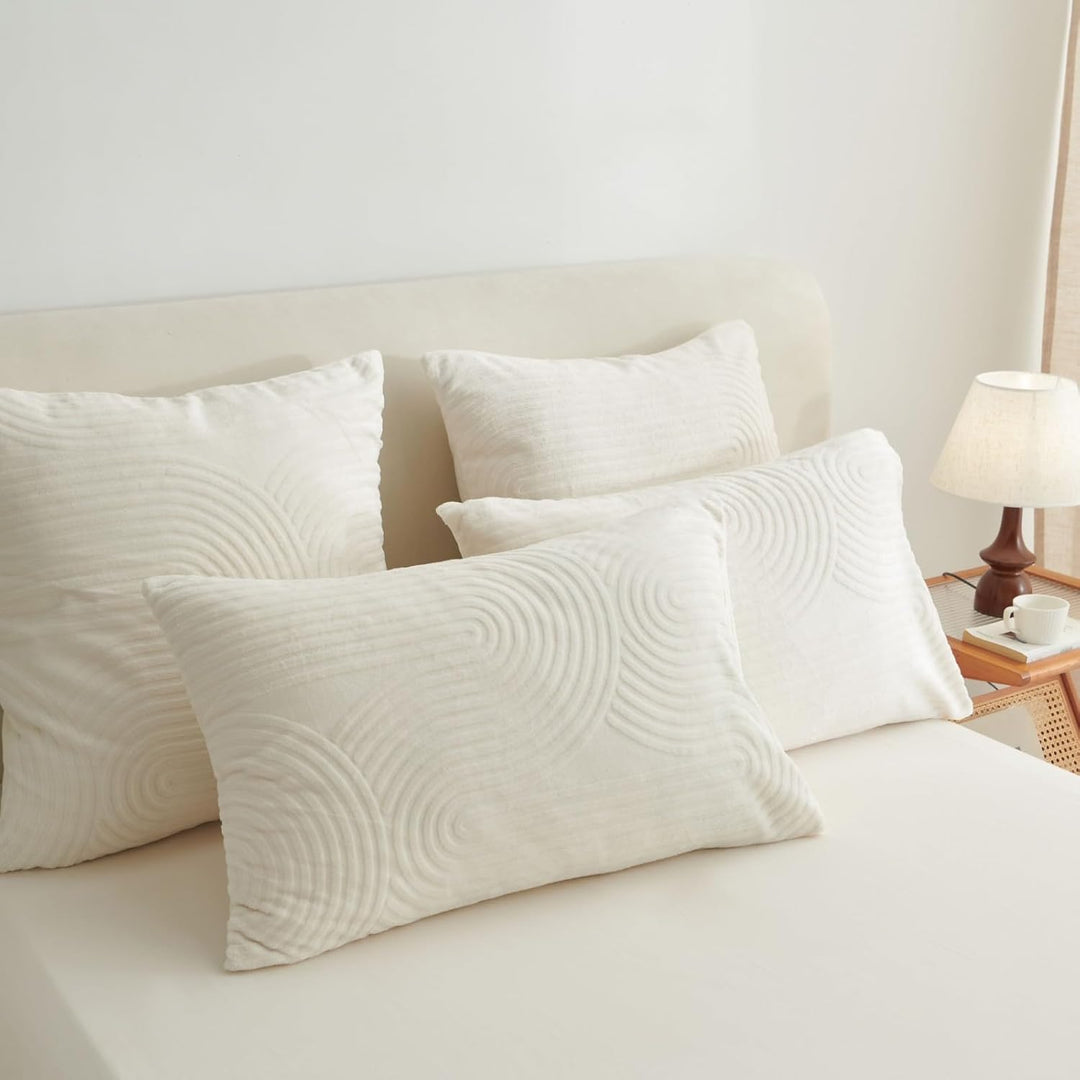 Tospass Plüsch Bettwäsche 135x200cm Beige Jacquard Flanell Samt Biber Bettbezug Warme Cashmere Touch