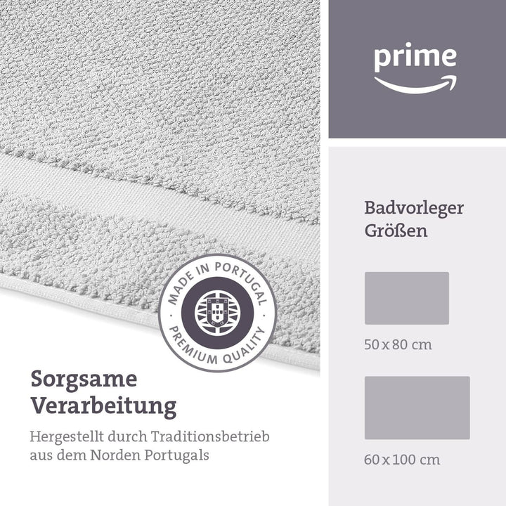 herzbach home Badvorleger 100% Baumwolle (Silbergrau, 50 x 80 cm 2er Pack) 50 x 80 cm (Rechteckig) 2