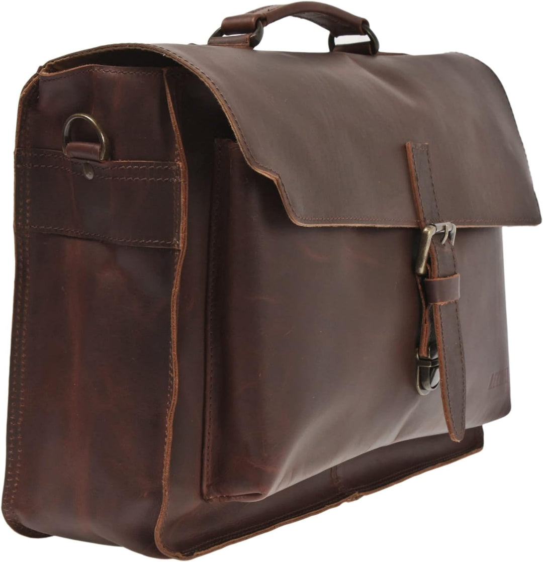LECONI Collegetasche Echt-Leder Retro Damen + Herren Messenger Bag Unisex DIN A4 Aktentasche Schulta