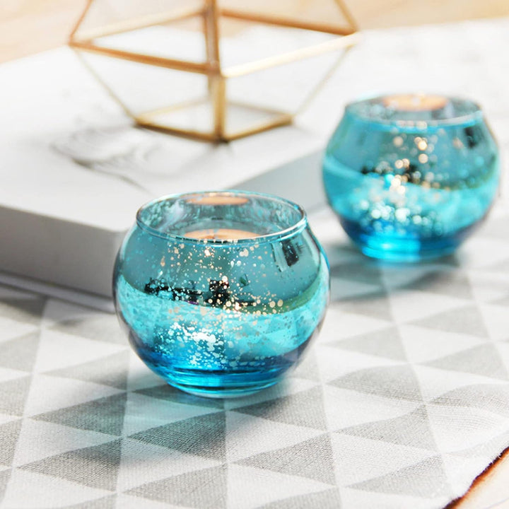 GoMDSA Blaue Votivkerzenhalter, Quecksilberglas Teelichthalter 12er Set, Glas Teelichthalter für Hoc