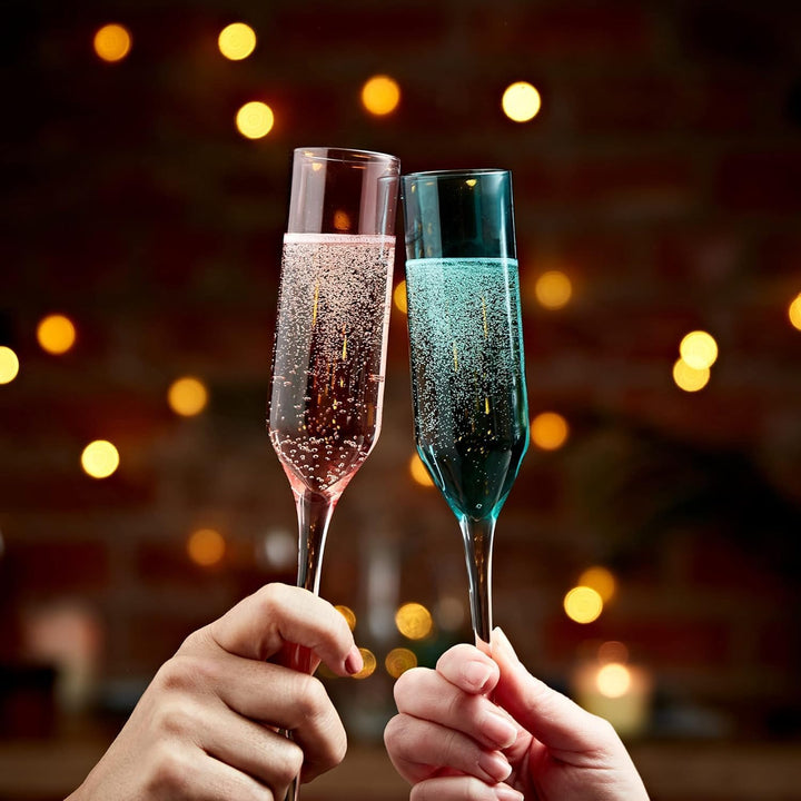 Ombre-Metallic-Glas-Champagner-Set mit Vase, Set mit 6 stilvollen, farbigen, bodenlosen Partygläsern
