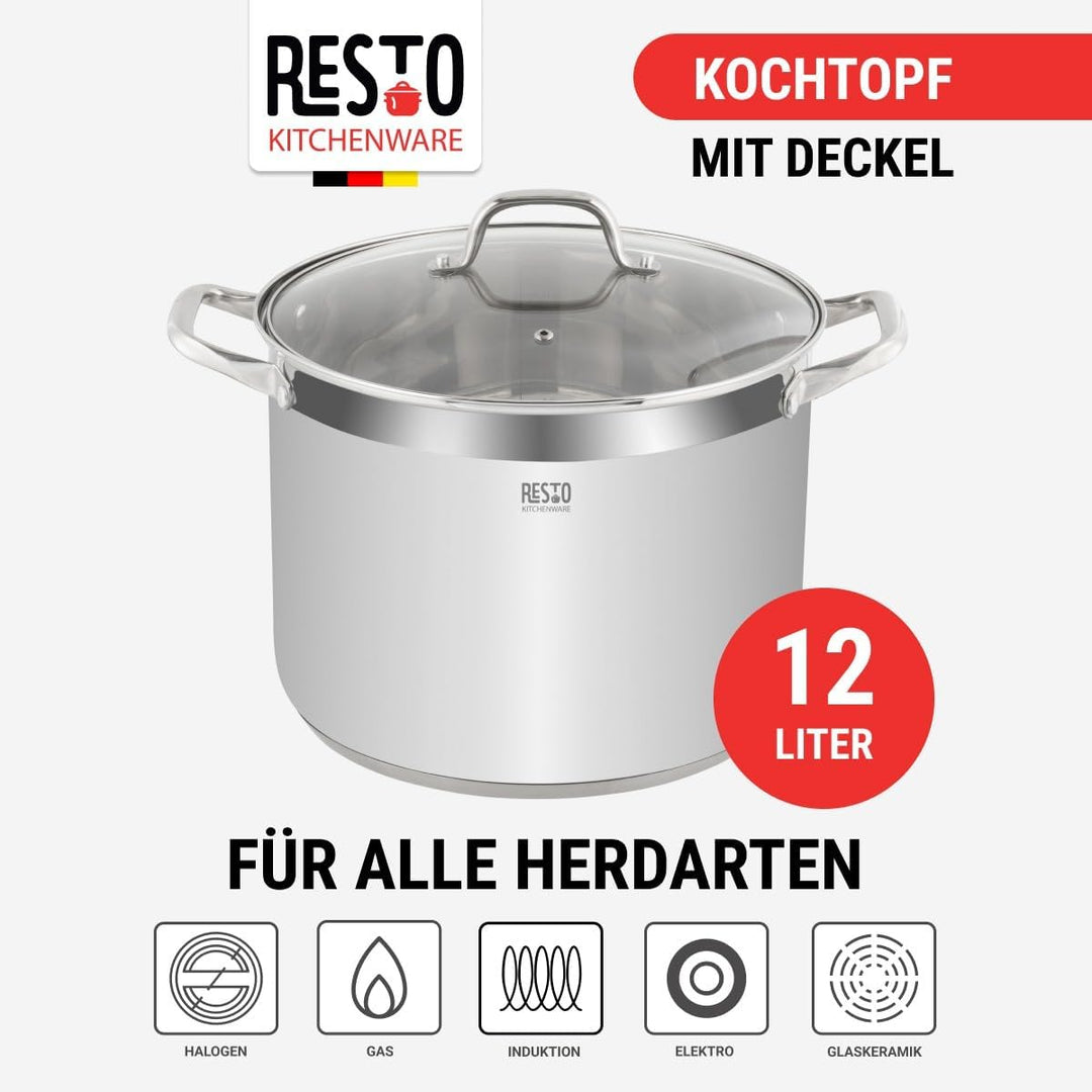 RESTO Edelstahltopf 28cm - Suppentopf, Universaltopf 13 L - Schmortopf mit Deckel - Topf für alle He