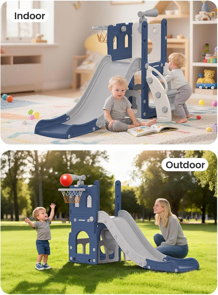 Rutsche für Kleinkinder mit Basketballkorb, Ball &amp; Spielzeug-Teleskop, Indoor &amp; Outdoor Spielplatz S