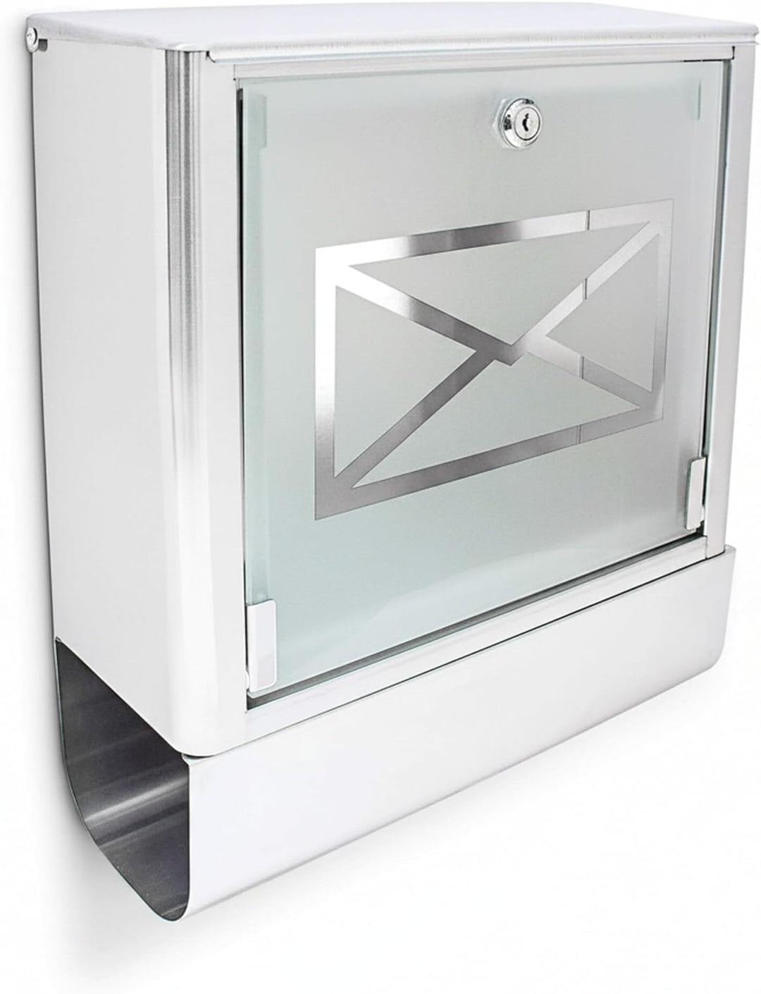 Relaxdays Briefkasten mit Zeitungsfach, Postkasten aus Edelstahl und Glas, Mit Motiv, HBT: ca. 40 x