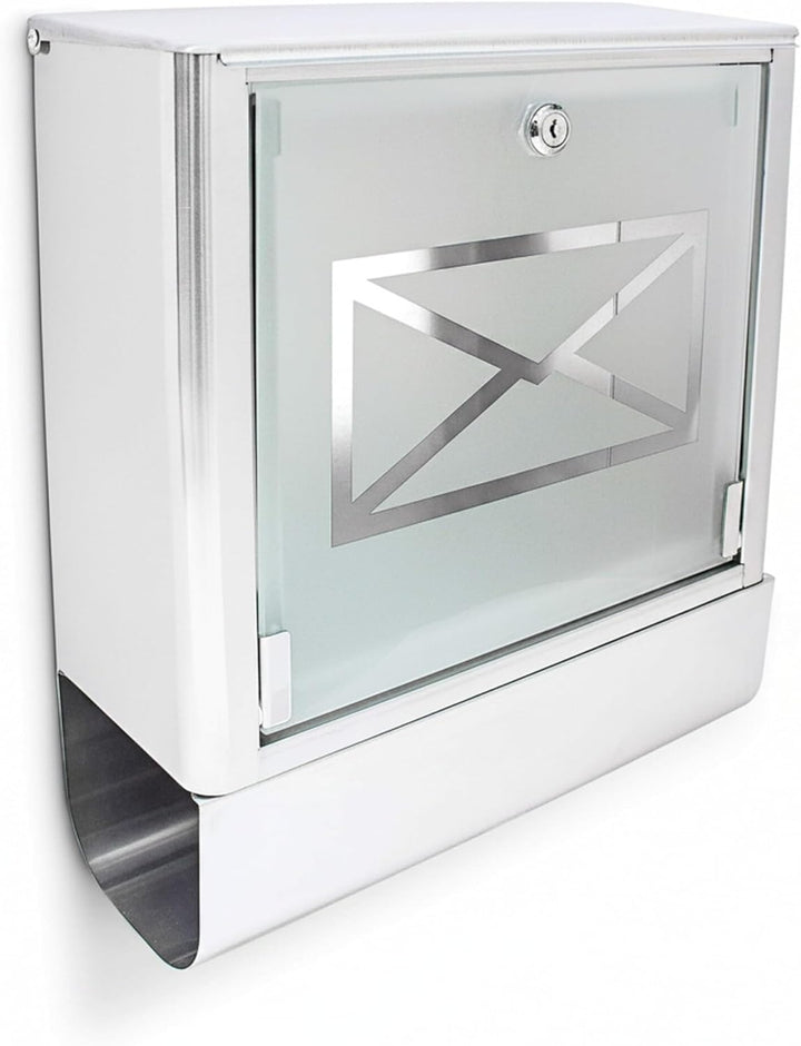 Relaxdays Briefkasten mit Zeitungsfach, Postkasten aus Edelstahl und Glas, Mit Motiv, HBT: ca. 40 x