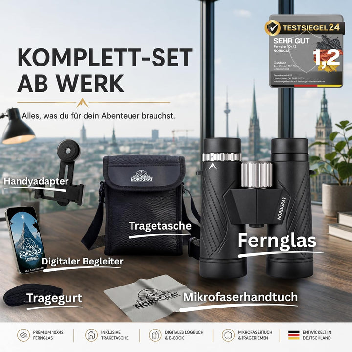 Fernglas 10x42 für Erwachsene – IPX7 wasserdicht, BAK-4-HD-Prisma, FMC-Linsen, phasenkorrigiert, für