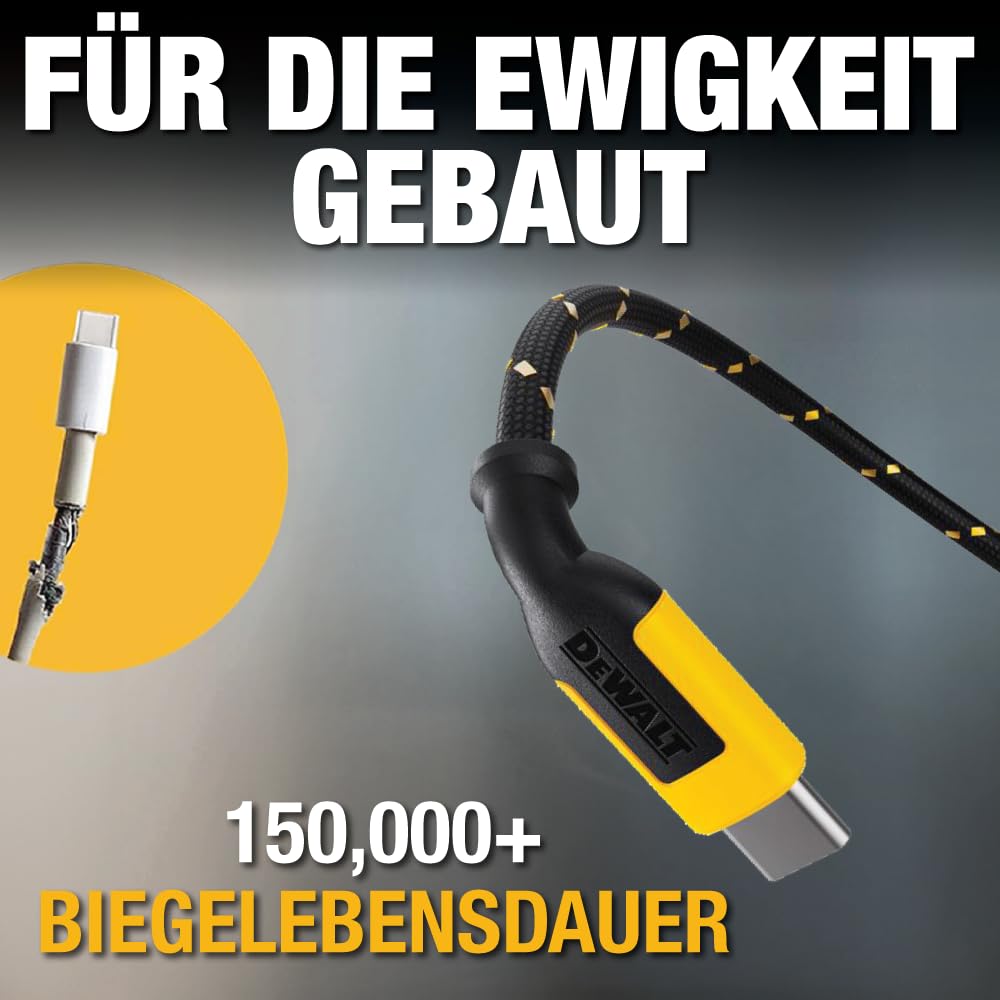 DEWALT Lightning-auf-USB-Kabel – verstärktes geflochtenes Kabel für Lightning – Ladekabel kompatibel