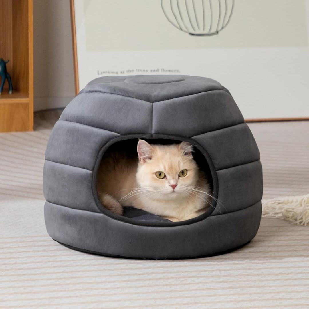 Hollypet Katzenbett Kleines Hundebett, 2-in-1 faltbares Haustier-Höhlenbett, Warmes Haustierbett aus