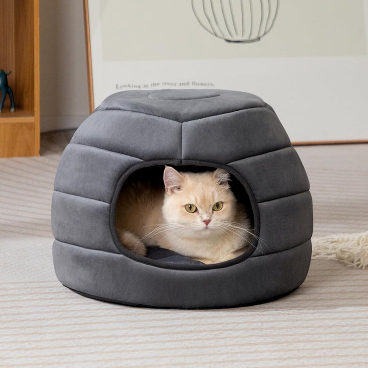 Hollypet Katzenbett Kleines Hundebett, 2-in-1 faltbares Haustier-Höhlenbett, Warmes Haustierbett aus