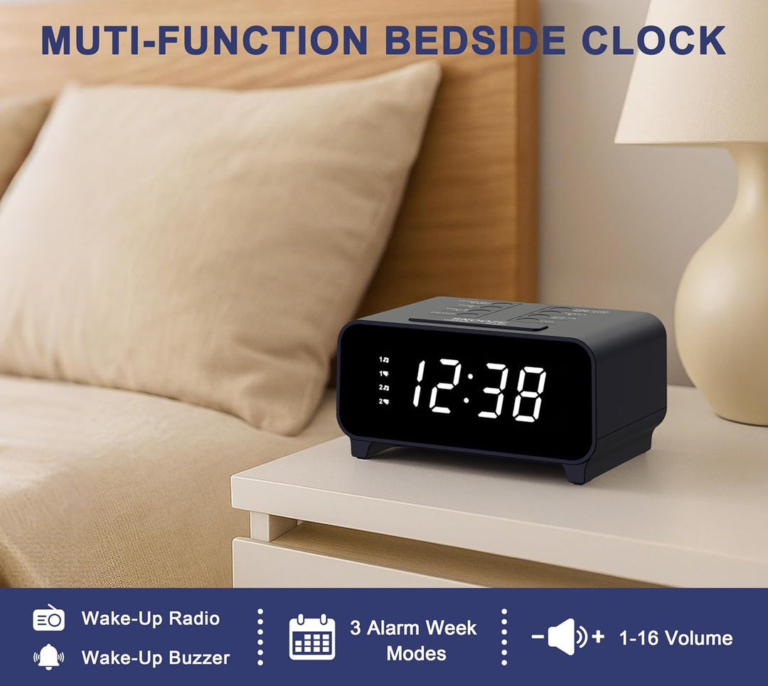 iTOMA Radiowecker mit AM/FM-Radio, Dual-Weckfunktion, Schlummerfunktion, Speicherplätzen, Dimmer,12-