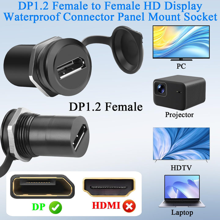 QIANRENON DP 1.2 Gewinde Feste Montage Wasserdichter Adapter 4k@60hz DisplayPort 1.2 Buchse auf Buch