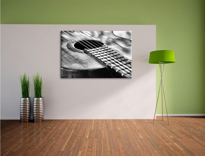 Pixxprint Gitarrensaiten am Schallloch als Leinwandbild/Grösse: 100x70 cm/Wandbild/Kunstdruck/fertig