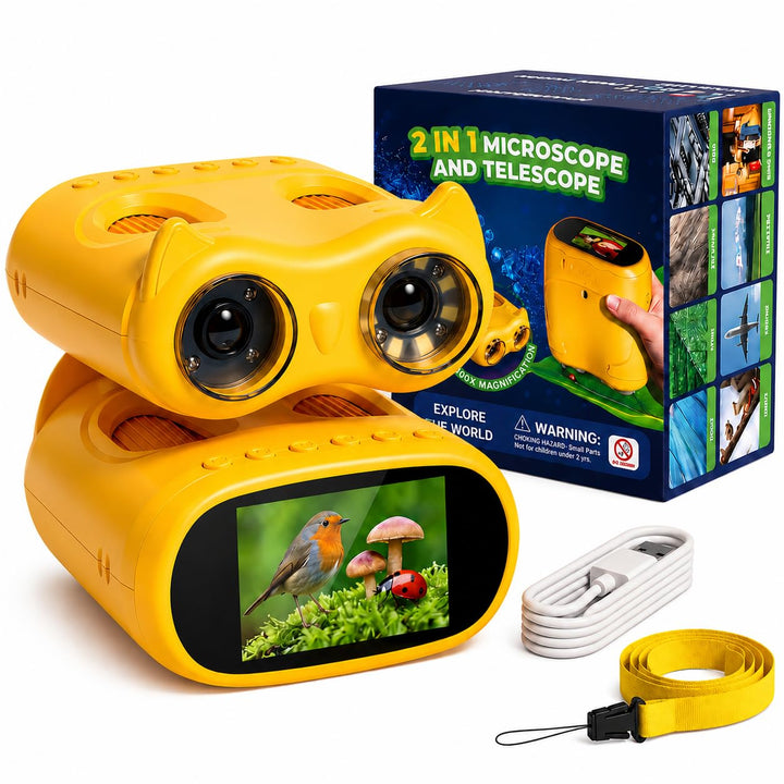 2 in 1 Digitales Kindermikroskop und Fernglas Kinder, 2,0" IPS HD Taschenmikroskop, 10x Vergrösserun