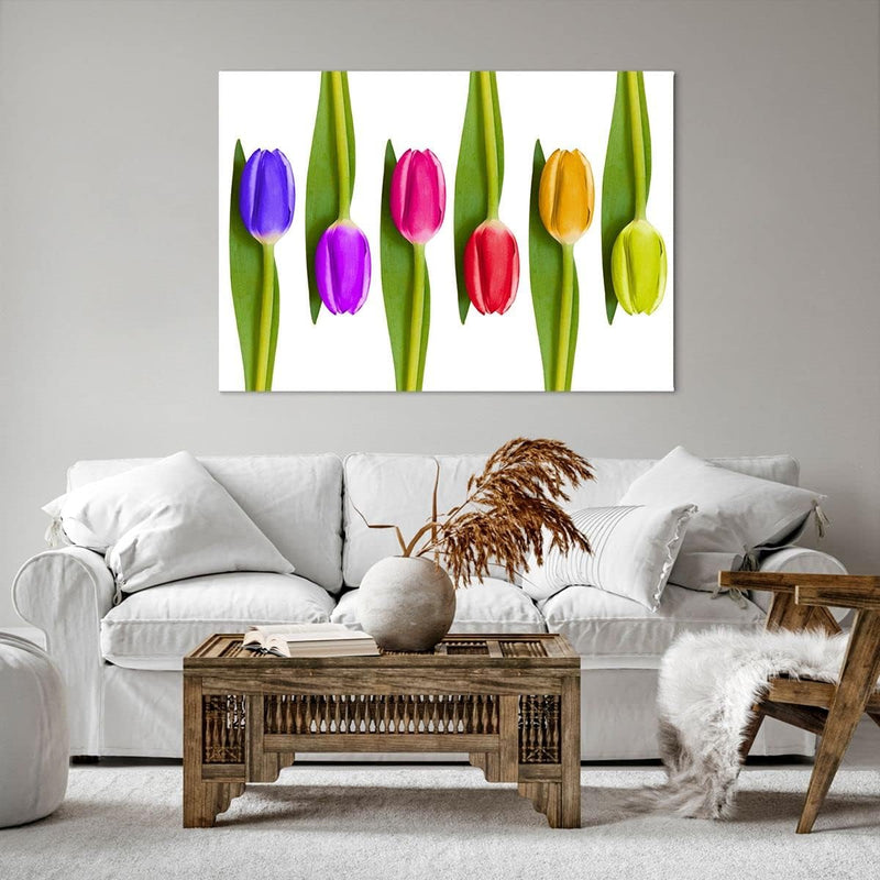 Bilder auf Leinwand 100x70cm Leinwandbild Tulpe Blume Garten Komposition Gross Wanddeko Bild Schlafz