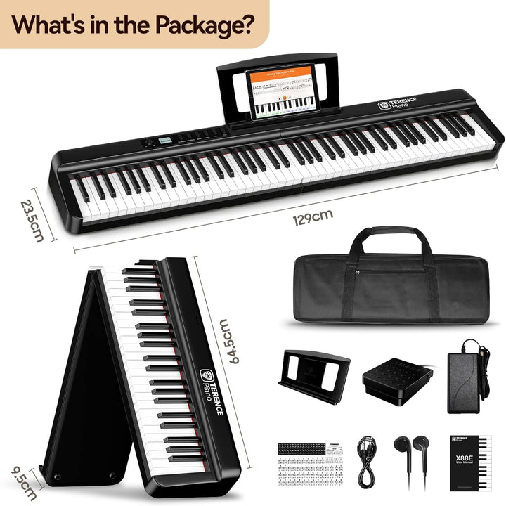 TERENCE E Piano 88 Tasten Faltbares Digital Piano mit 2000mAh Batterie unterstützung MIDI-USB Audio-