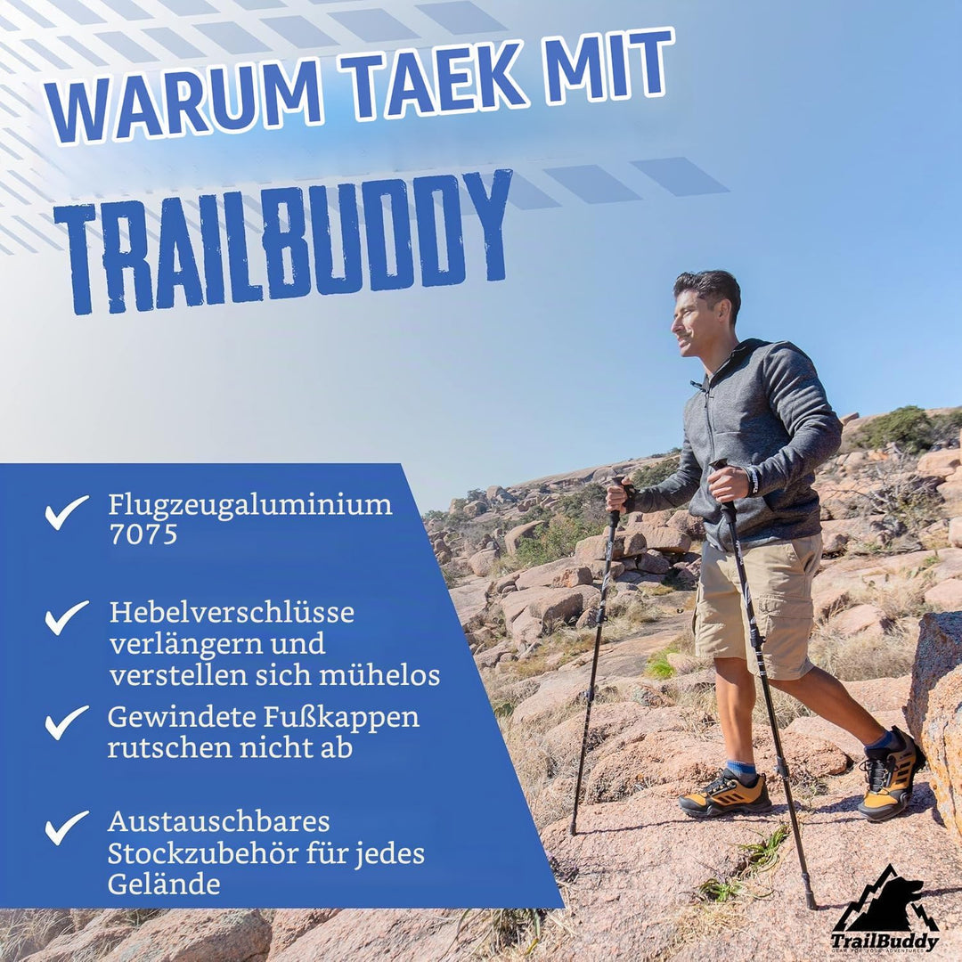 Trekkingstöcke, leichte, zusammenklappbare Wanderstöcke für Schneeschuh- und Rucksackausrüstung, 2er