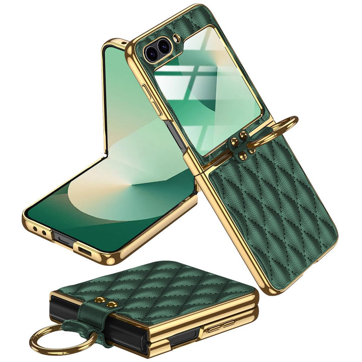 Miimall Lederhülle Kompatibel mit Samsung Galaxy Z Flip 6/Flip7 FE Hülle mit Kameraschutz+Ring Ständ