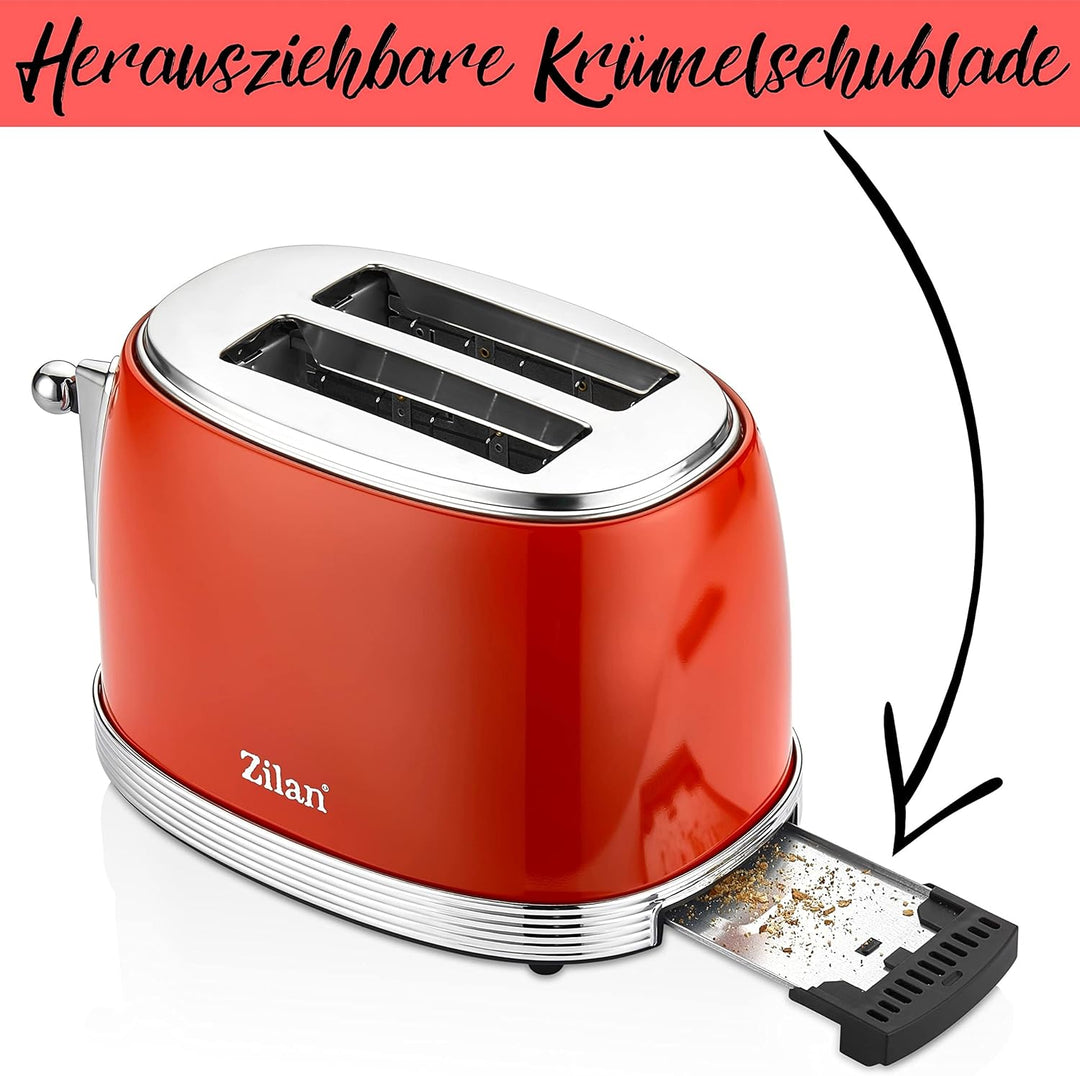 60er Jahre Retro Toaster 2 Scheiben Edelstahl | Toaster 2 Scheiben | Doppelschlitz Toaster | 6 Stufe