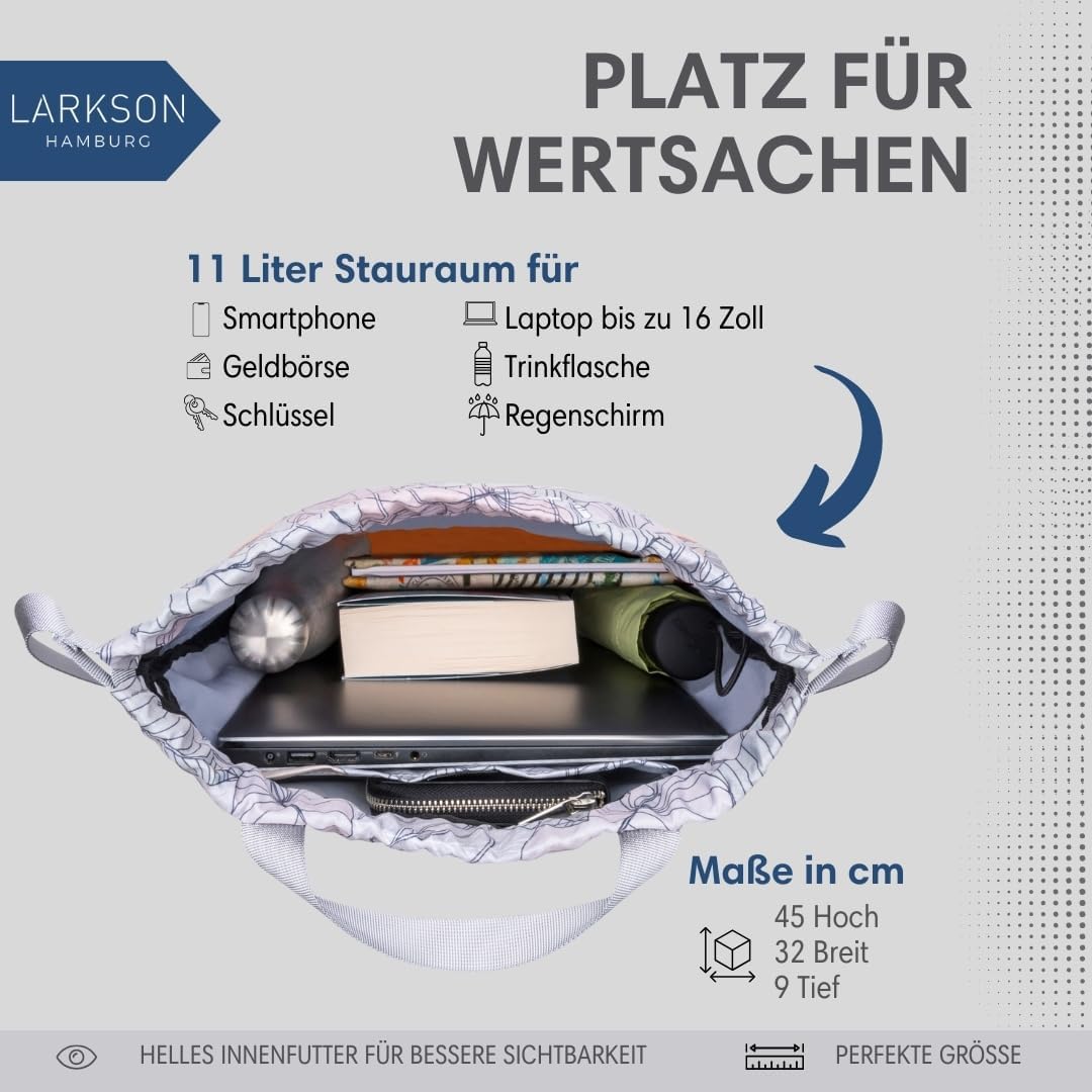 LARKSON Turnbeutel Damen &amp; Herren Muster - No 7 - Rucksack Damen für Sport und Festival - Beutel Ruc