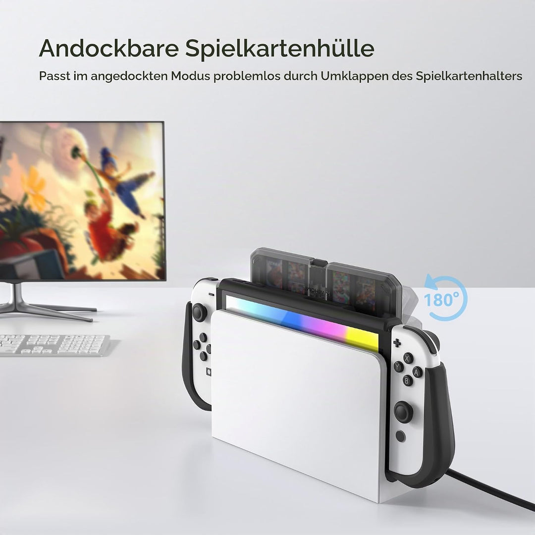 KIWIHOME Switch OLED Hülle mit Spiele Aufbewahrung im Flip Design, Dockbare Schutzhülle für Nintendo