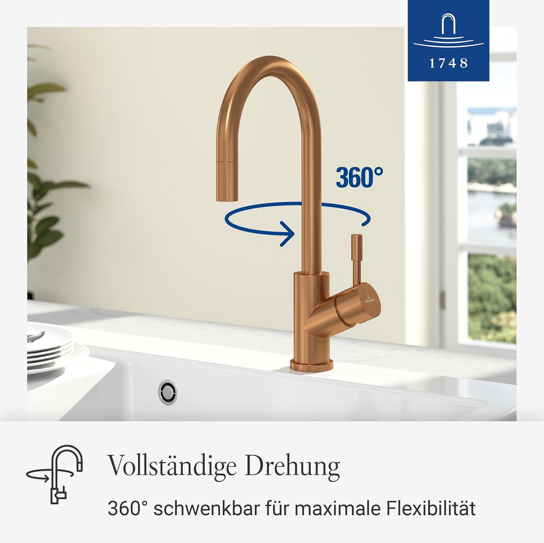Villeroy &amp; Boch Umbrella Flex | Hochdruck | Einhand-Küchenarmatur mit herausziehbarer Handbrause | B